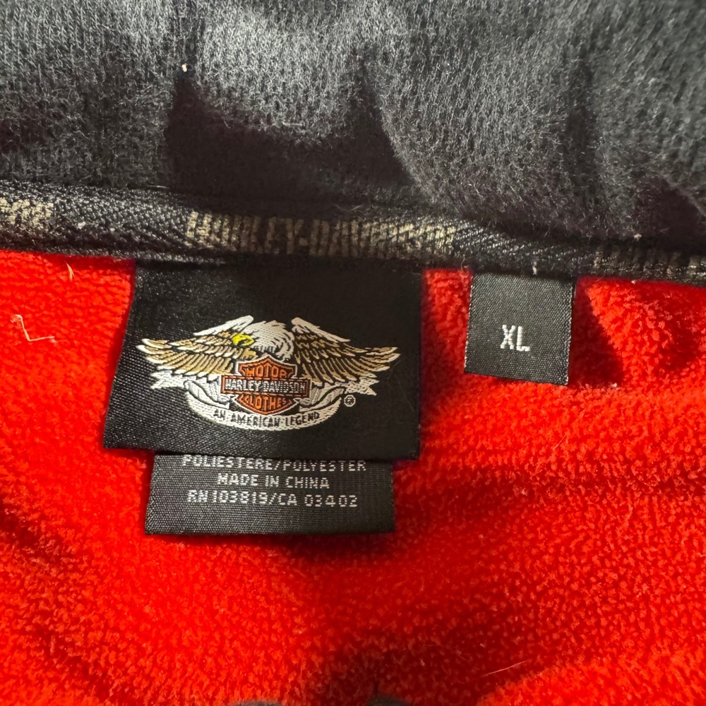 Harley Davidson Mens XL Quarter Zip Pullover Waffle Knit Fleece Lined Black Red - Picture 5 of 10